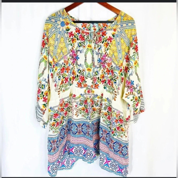 Johnny Was Boho Tunic Top Blouse Floral Sz M - Picture 1 of 5